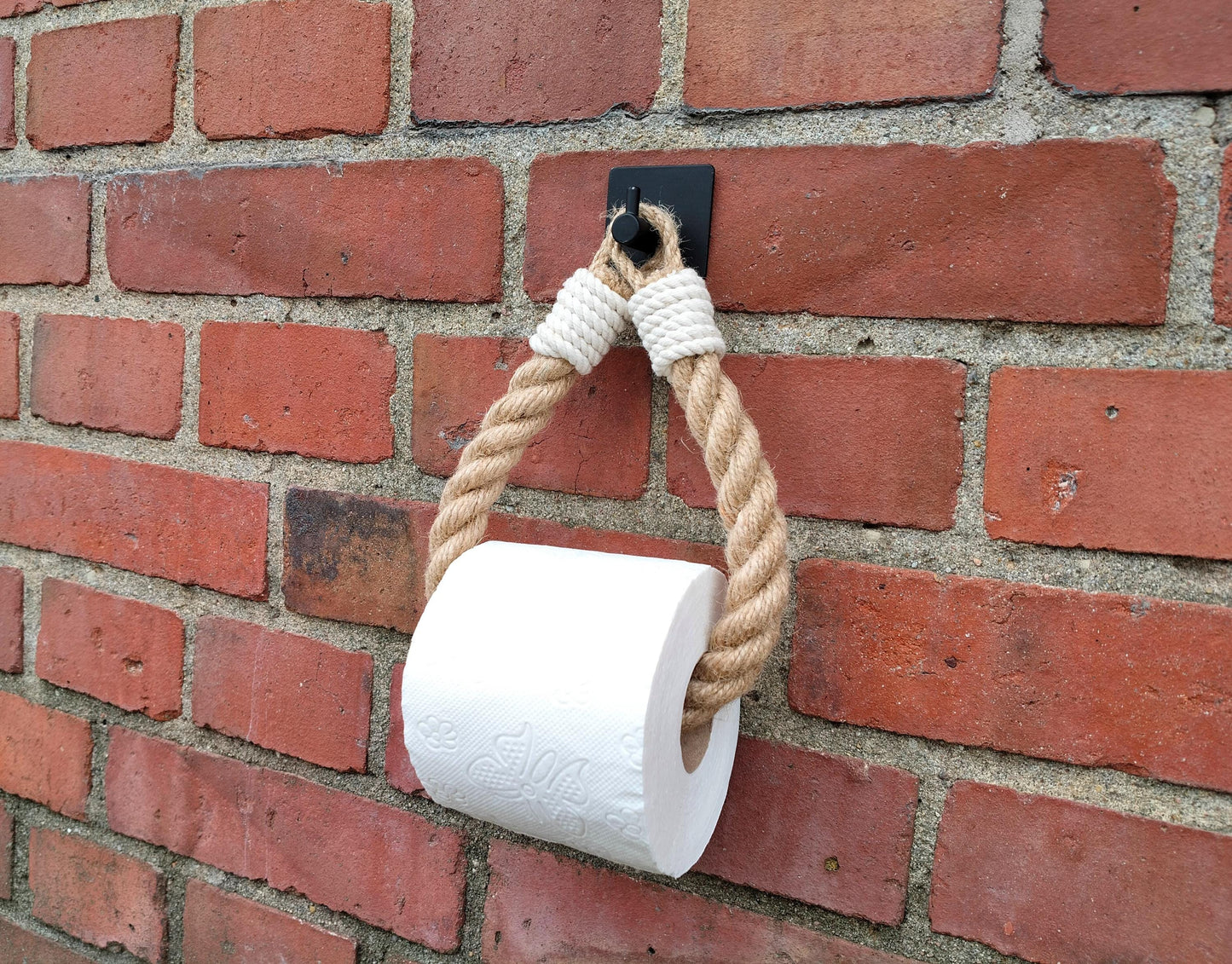 Handmade Jute Rope Toilet Paper Holder - Boho Rustic No-Drill
