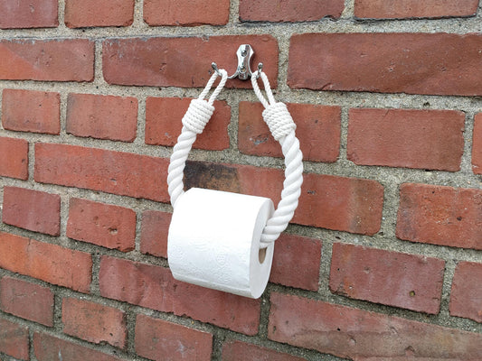 Modern White Rope Toilet Paper Holder - Double Metal Hook