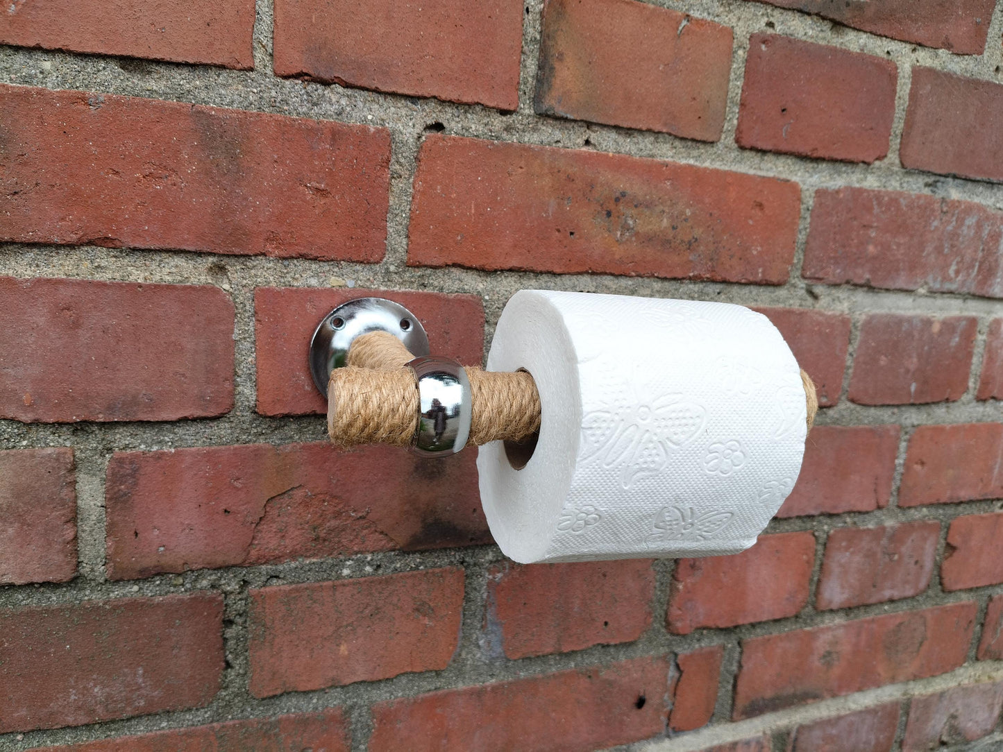 Handmade Jute Rope Toilet Paper Holder - Wood Rod Wall Mount