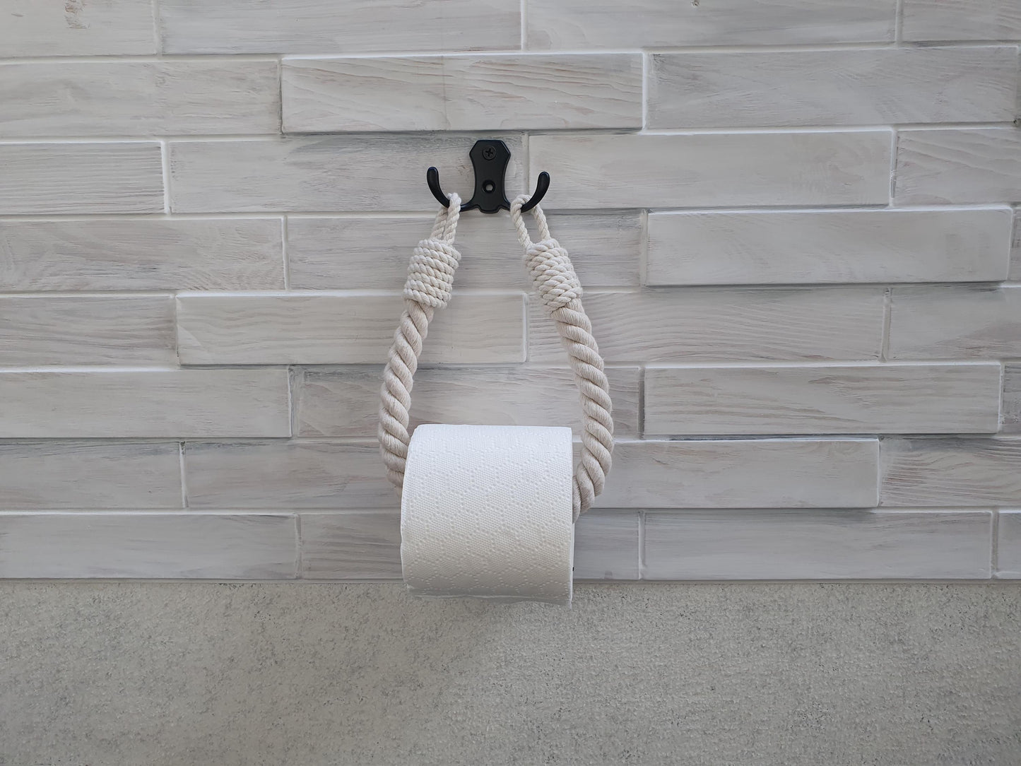 Handmade Cotton Rope Toilet Paper Holder - Metal Hook Wall Mount