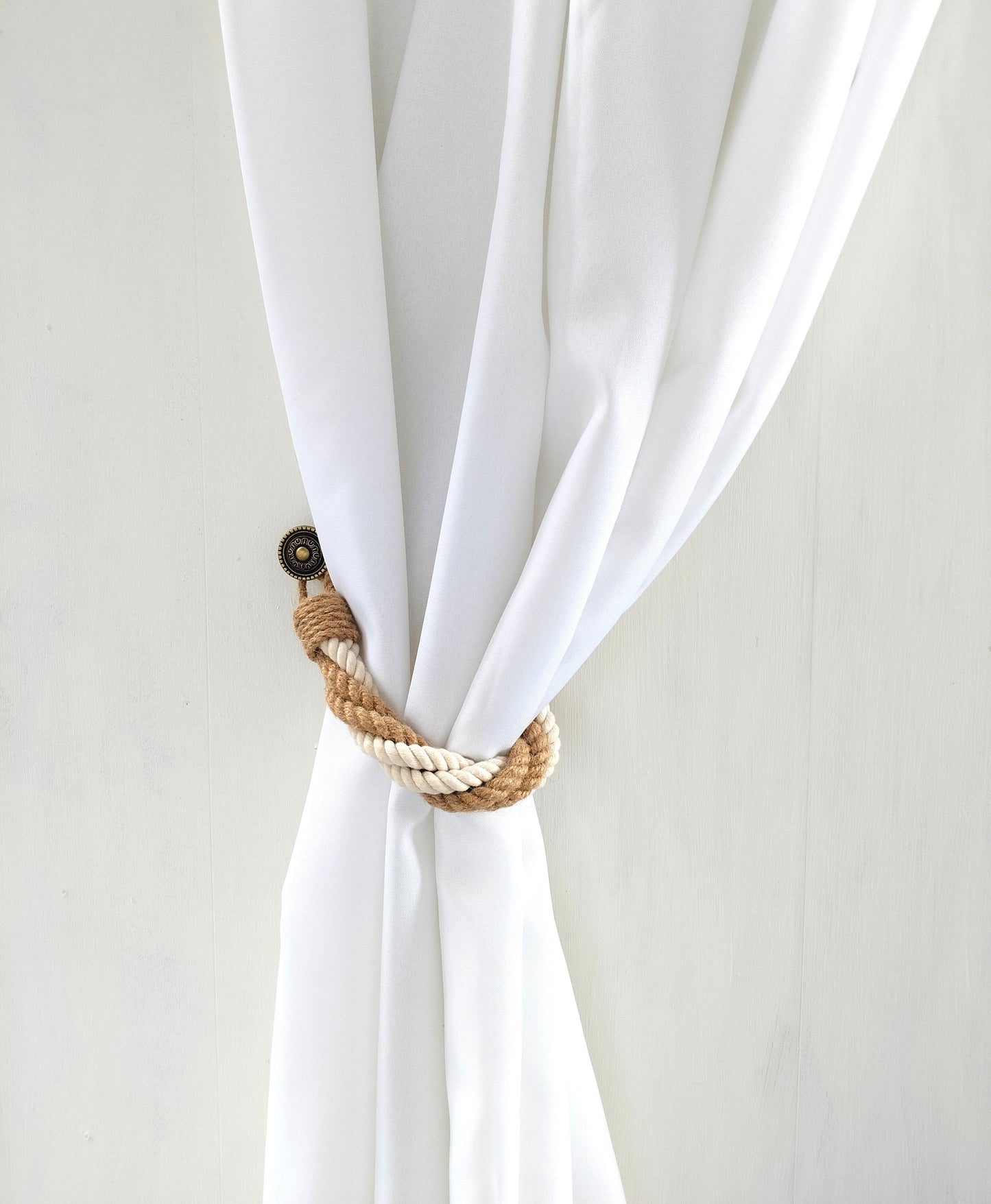 Curtain Tie Back - Rustic Curtain Holdback with Jute & Cotton Rope
