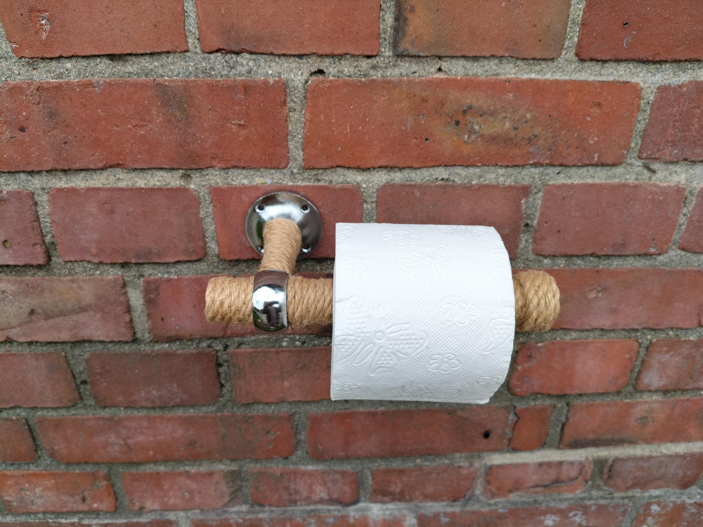 Handmade Jute Rope Toilet Paper Holder - Wood Rod Wall Mount