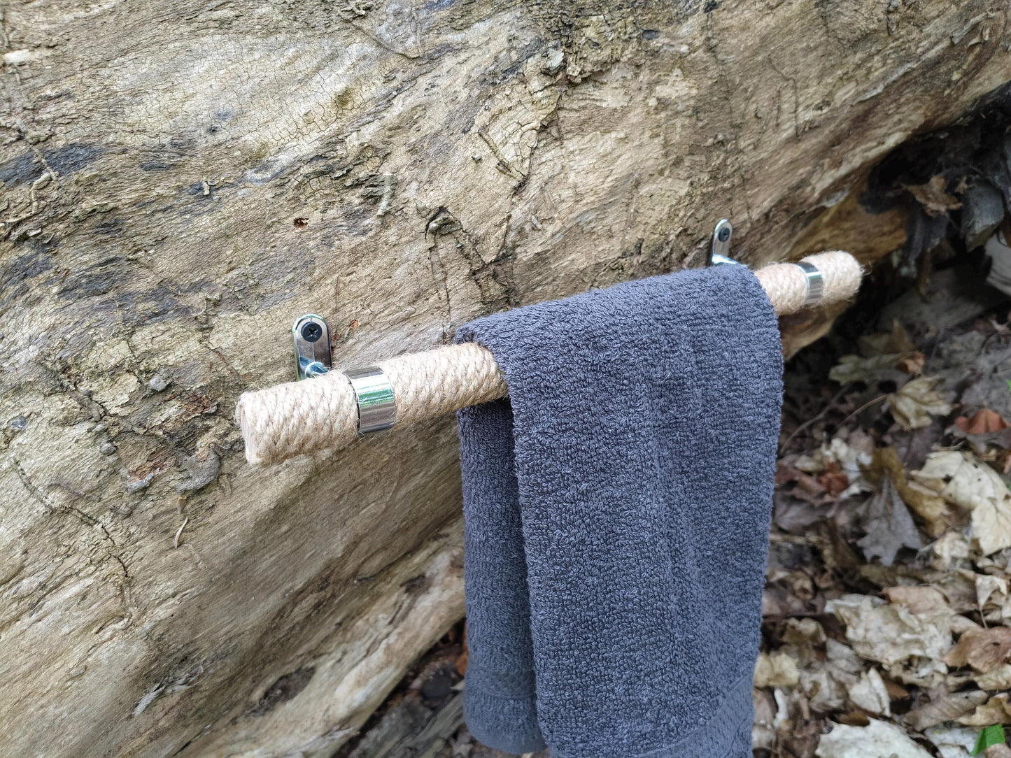 Handmade Jute Rope Towel Holder - Rustic Bathroom Towel Bar 40cm