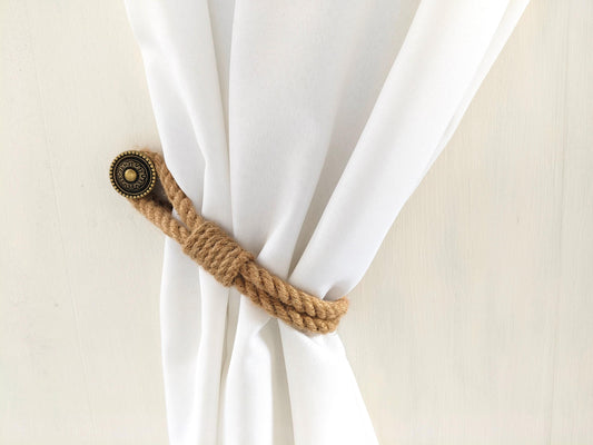 Handmade Jute Curtain Tieback - Natural Rope Holdback Rustic Boho Decor