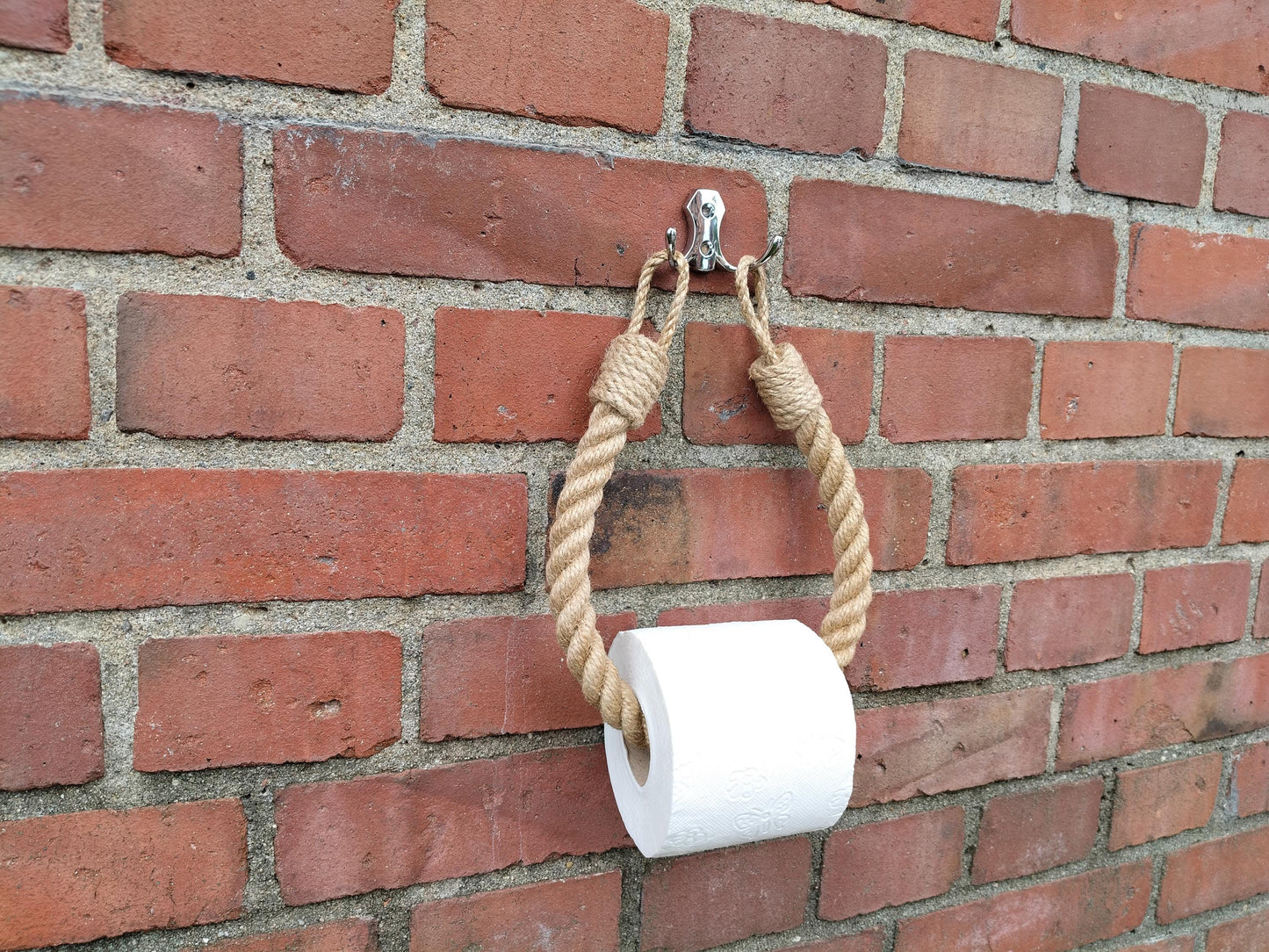 Handmade Jute Rope Toilet Paper Holder - Metal Hook Wall Mount