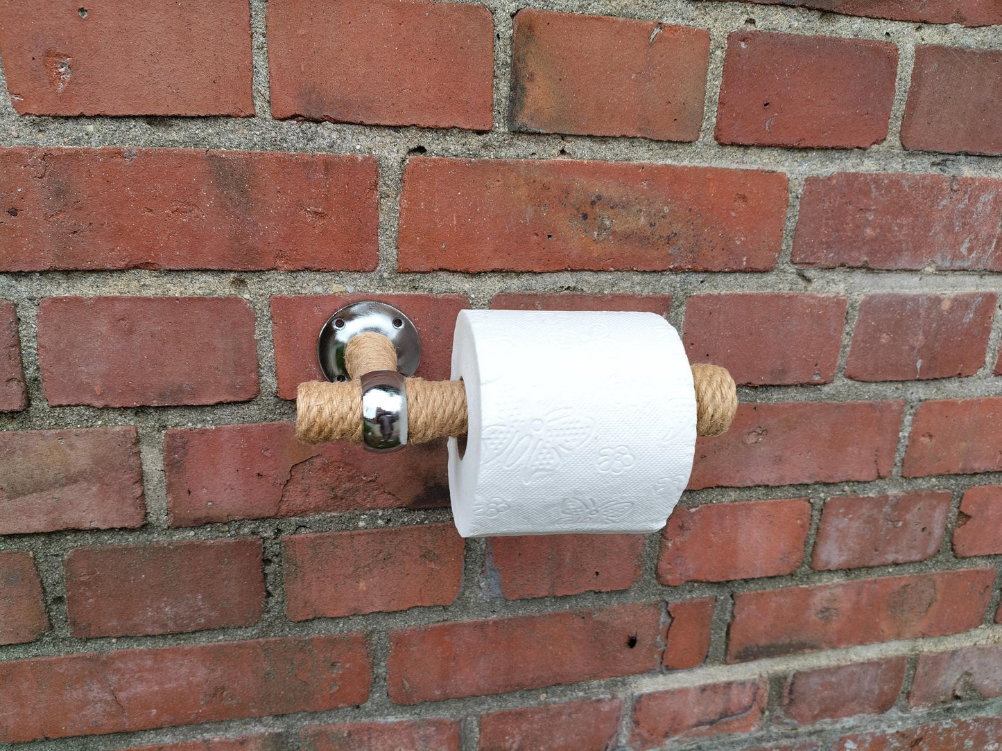 Handmade Jute Rope Toilet Paper Holder - Wood Rod Wall Mount