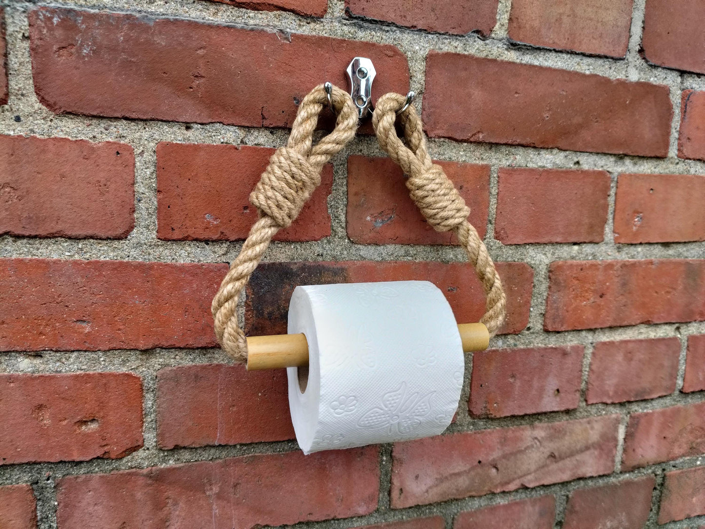 Boho Jute Toilet Paper Holder - Bamboo Rod & Metal Hook