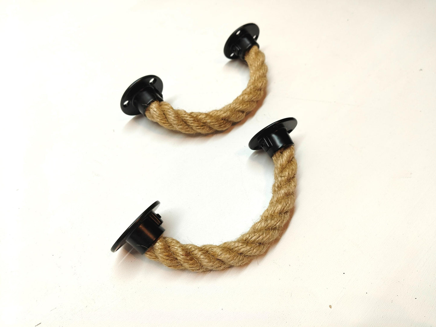 Handmade Jute Rope Drawer Pull - Black Hardware Rustic Cabinet Handle