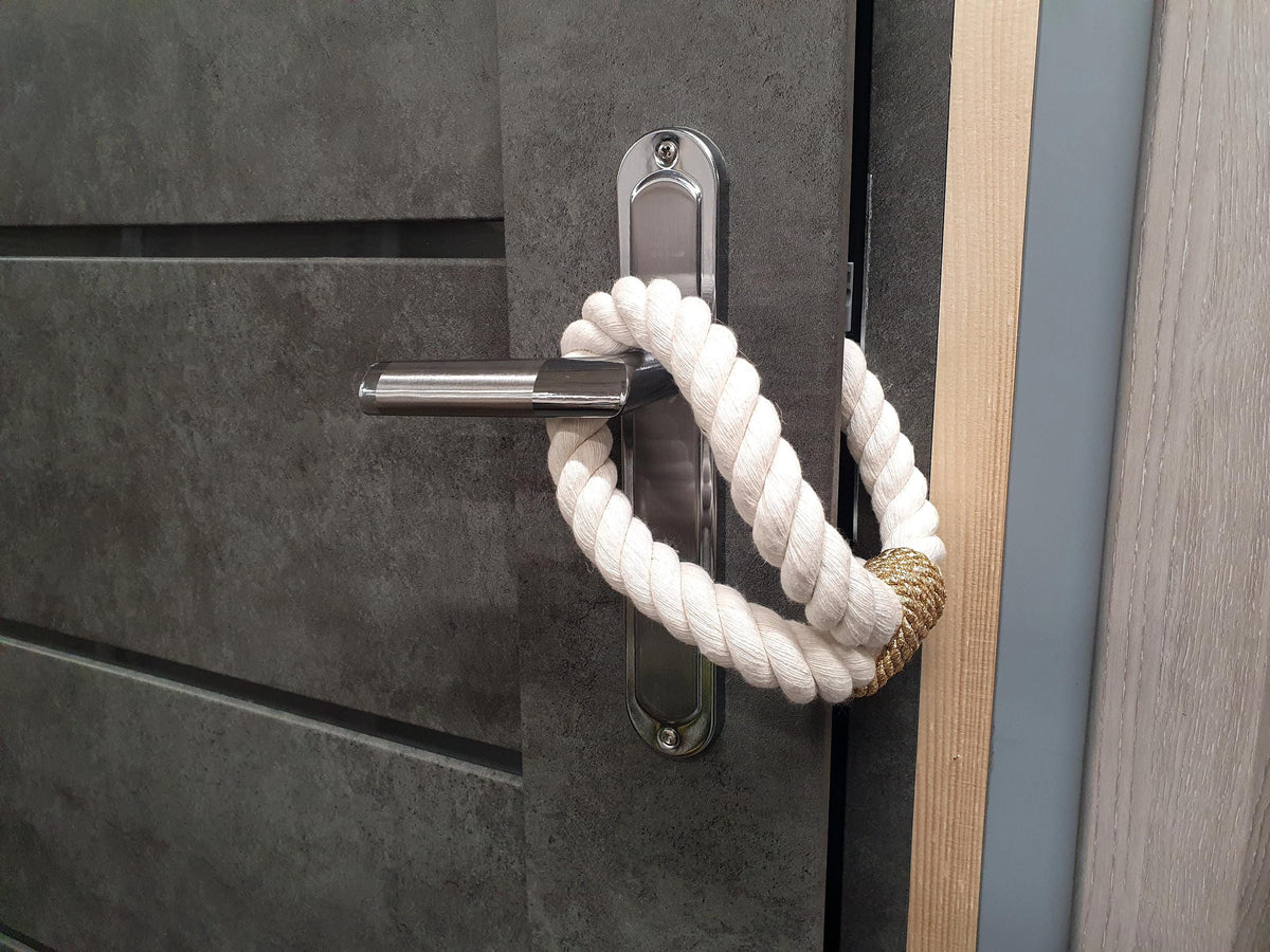 White Cotton Rope Door Stop with Gold Accent