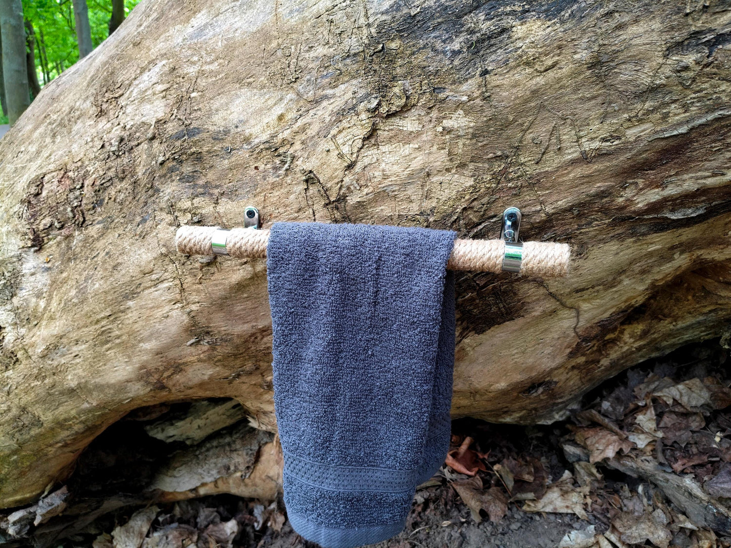 Handmade Jute Rope Towel Holder - Rustic Bathroom Towel Bar 40cm