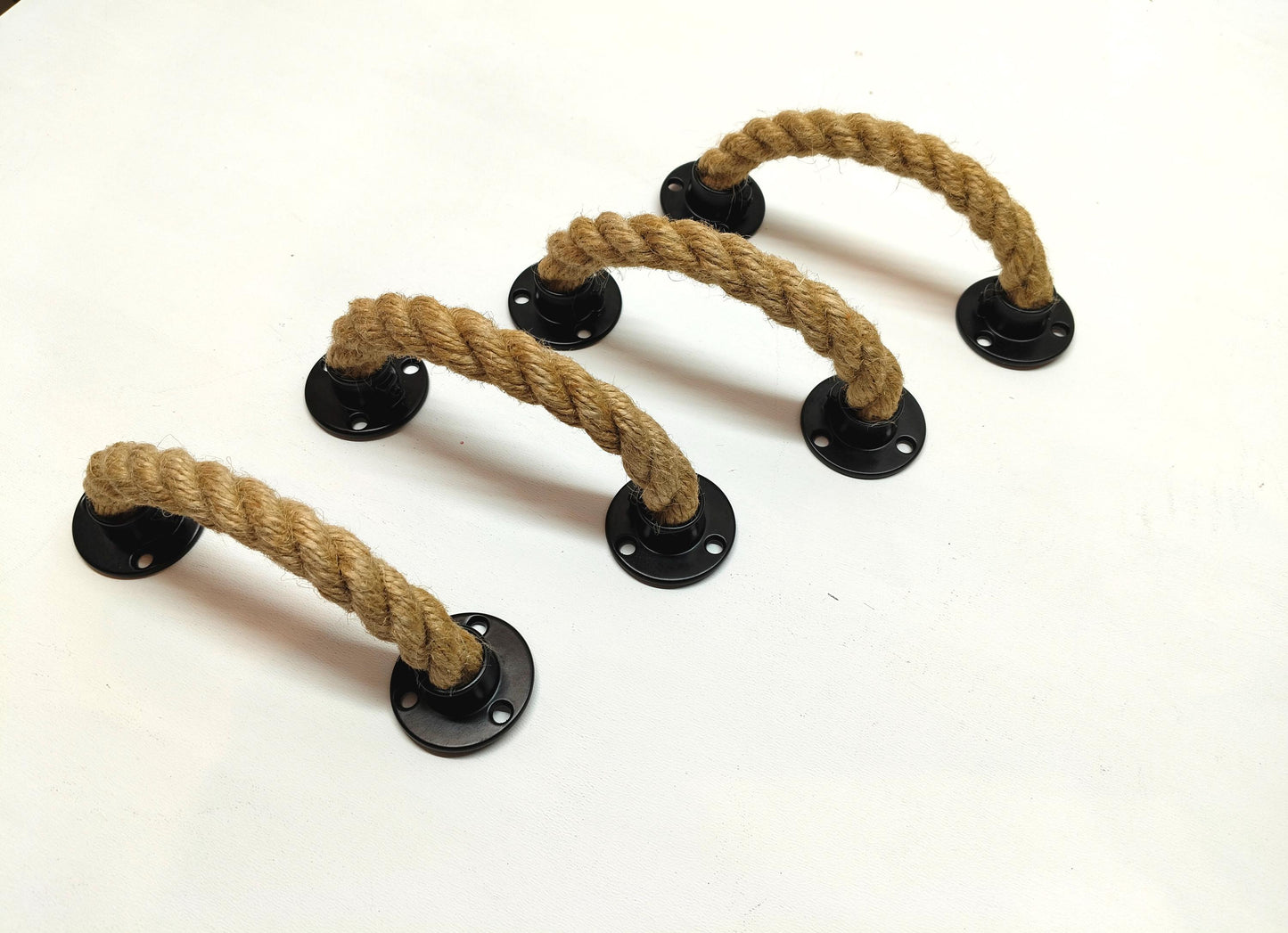 Handmade Jute Rope Drawer Pull - Black Hardware Rustic Cabinet Handle