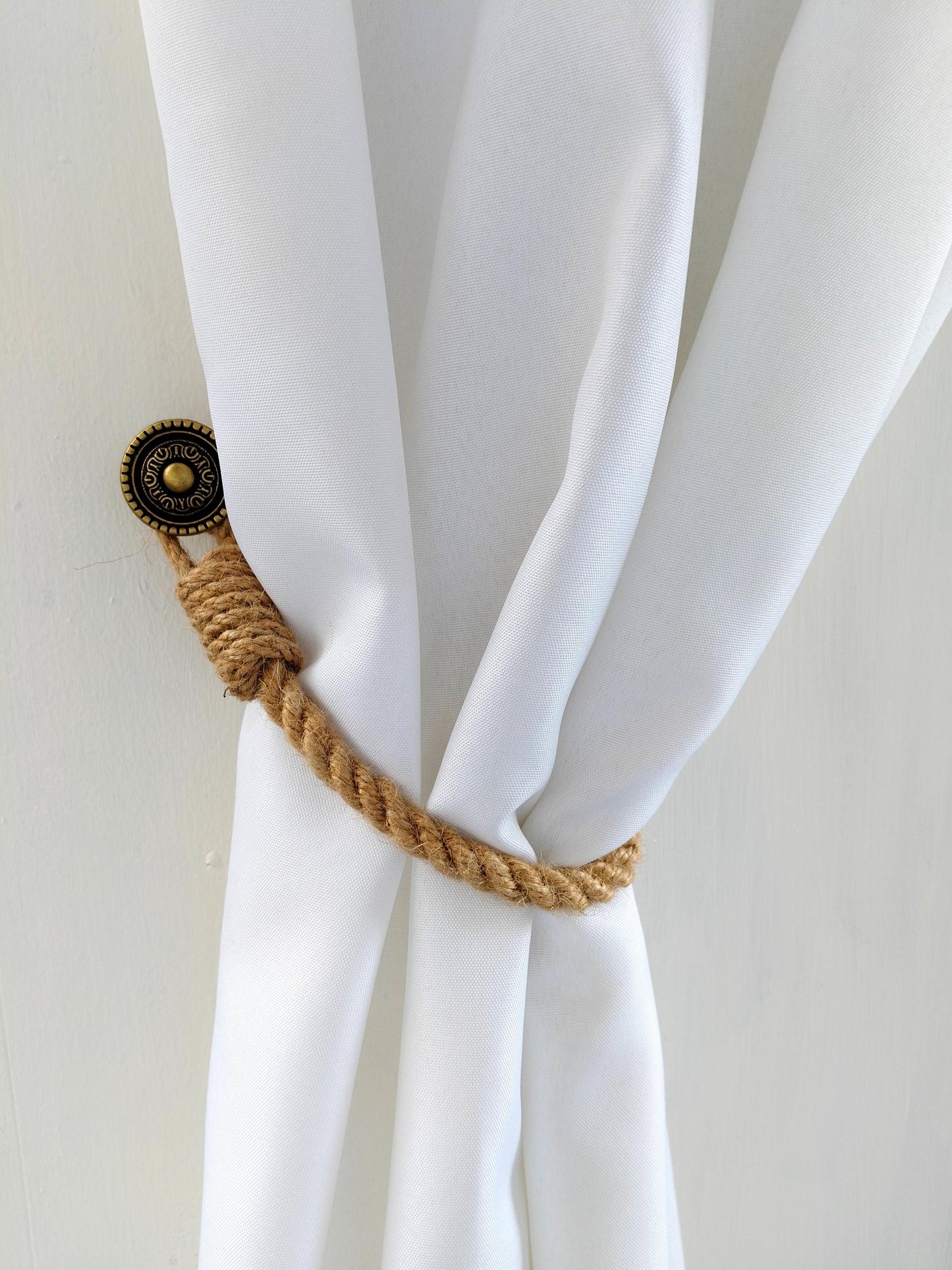 Natural Jute Curtain Tieback - Handmade Rope Holdback for Rustic Boho Decor