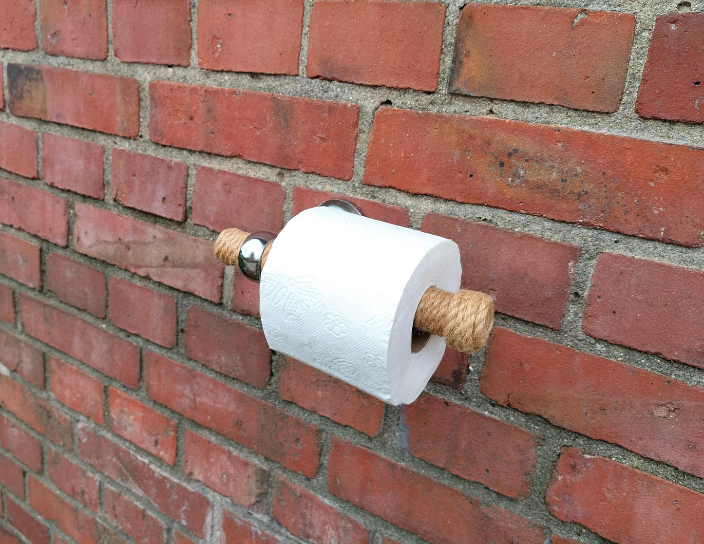 Handmade Jute Rope Toilet Paper Holder - Wood Rod Wall Mount