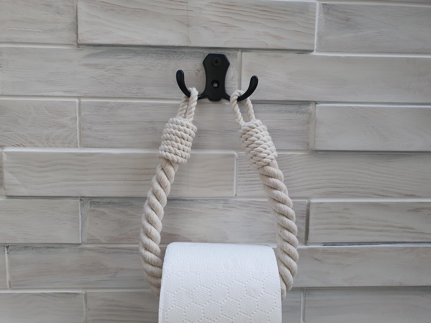 Handmade Cotton Rope Toilet Paper Holder - Metal Hook Wall Mount