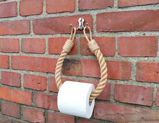 Handmade Jute Rope Toilet Paper Holder - Metal Hook Wall Mount