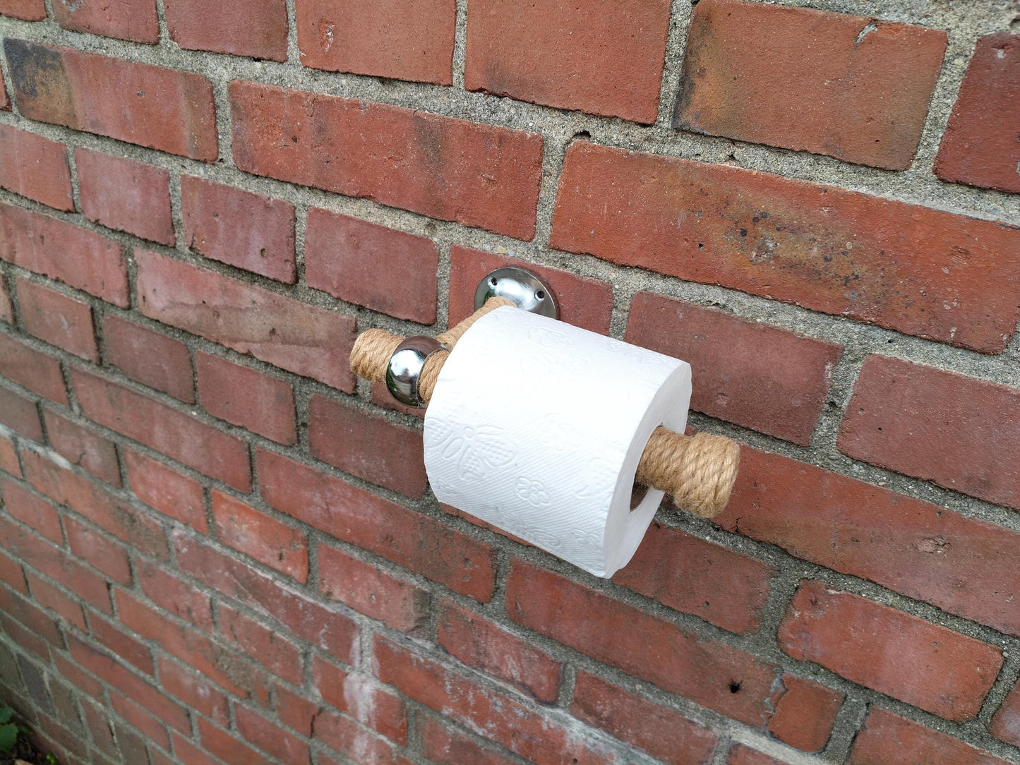 Handmade Jute Rope Toilet Paper Holder - Wood Rod Wall Mount