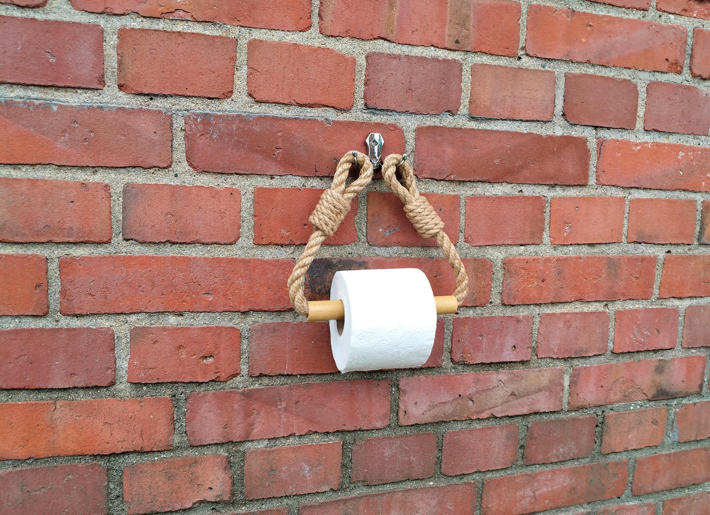 Boho Jute Toilet Paper Holder - Bamboo Rod & Metal Hook