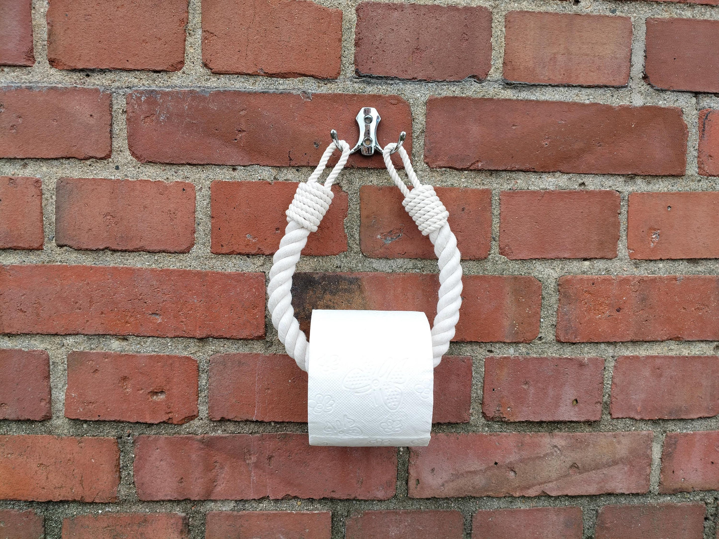 Modern White Rope Toilet Paper Holder - Double Metal Hook